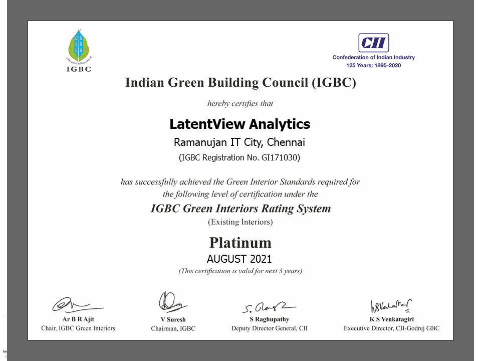 LatentView Chennai certificate